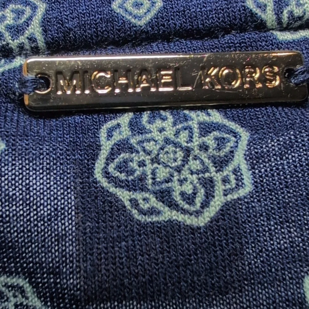Michael Kors Top Small Navy Long Sleeve Printed Blouse